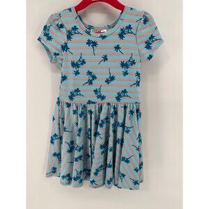 Dotdotsmile Cap Dress Size 2T Blue Palm Trees with pink Stripes NWT
